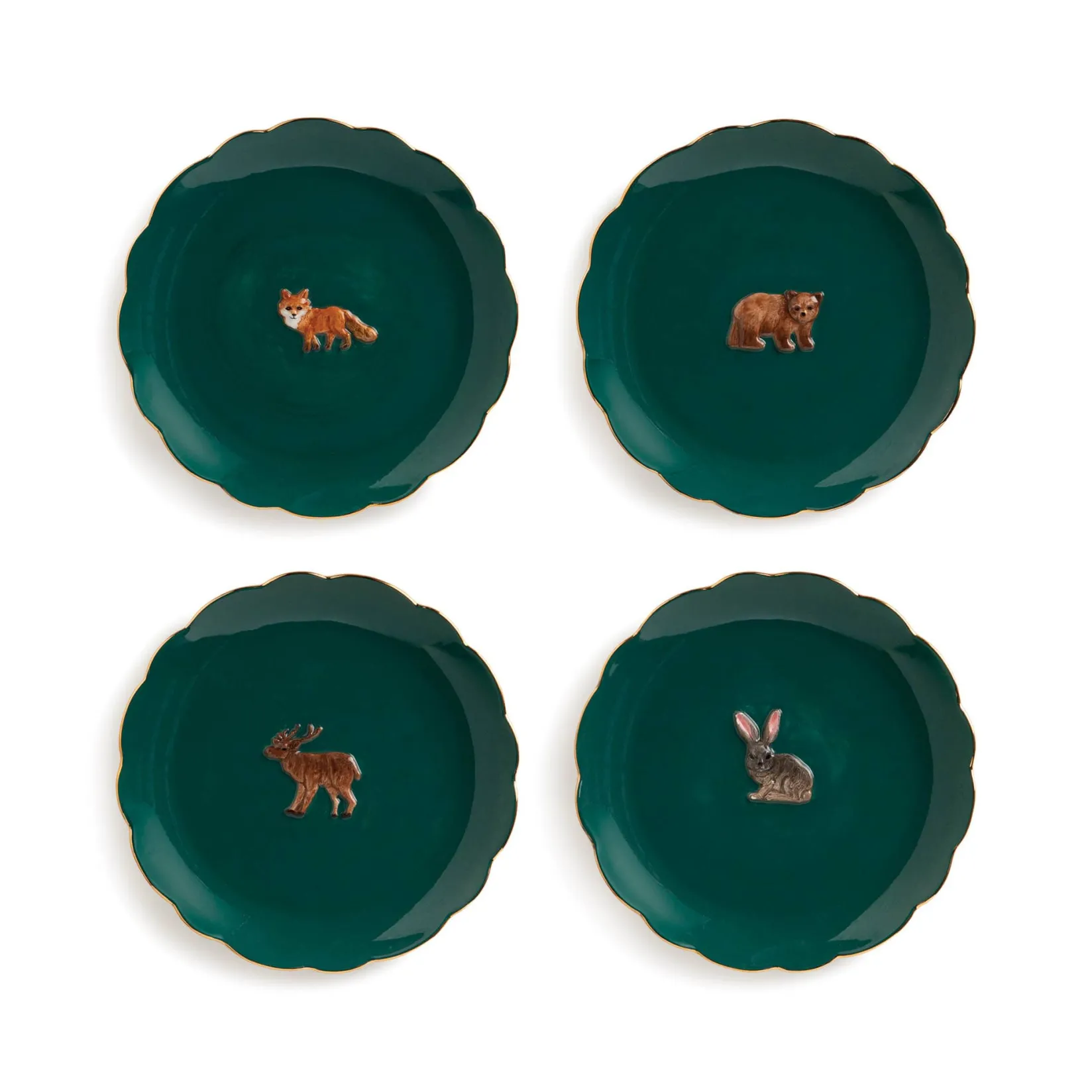 &Klevering Plates|Crockery & Dinnerware^Set of Four Woodland Animal Side Plates, 17cm