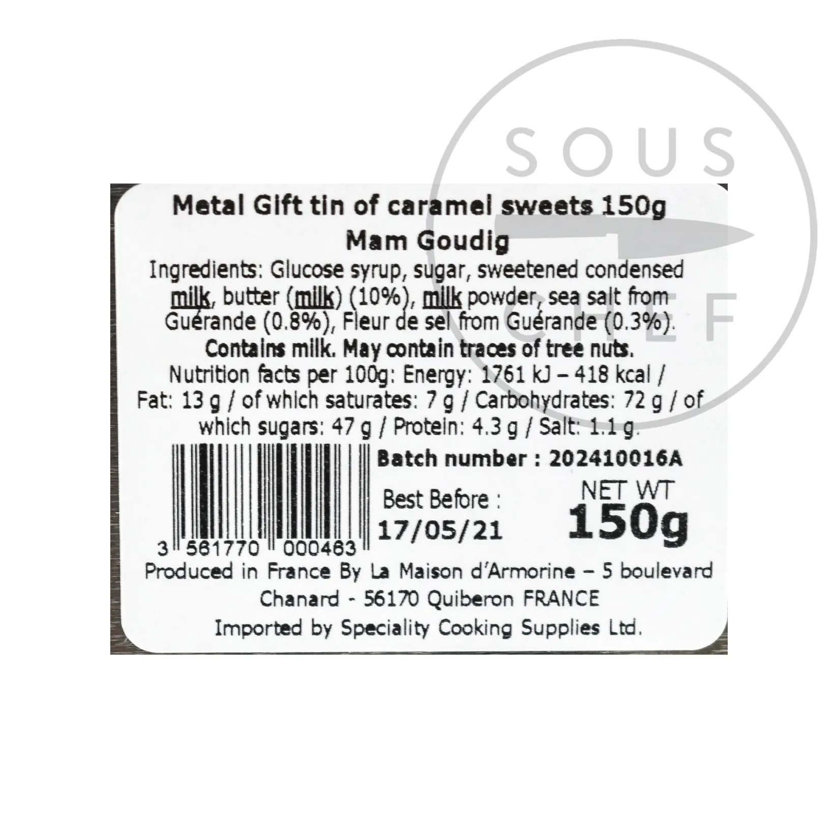 Maison D'Armorine French Ingredients|Chocolate & Sweets^Short Dated French Salted Butter Caramels in Gift Tin, 150g