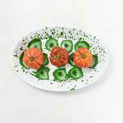 Kapka Enamel Tableware Brands|Middle Eastern Ingredients^Splatter Madness Enamel Oval Serving Plate, Green, 31cm