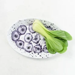 Kapka Enamel Middle Eastern Ingredients|Table Setting^Splatter Madness Enamel Oval Serving Plate, Purple, 31cm