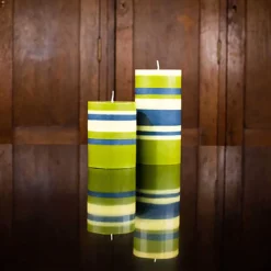 British Colour Standard Table Setting|Tableware Brands^Striped Pillar Candle, Olive & Navy, 10cm