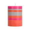British Colour Standard Table Setting|Tableware Brands^Striped Pillar Candle, Orange & Pink, 10cm