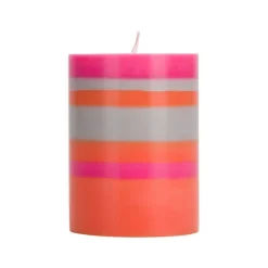 British Colour Standard Table Setting|Tableware Brands^Striped Pillar Candle, Orange & Pink, 10cm