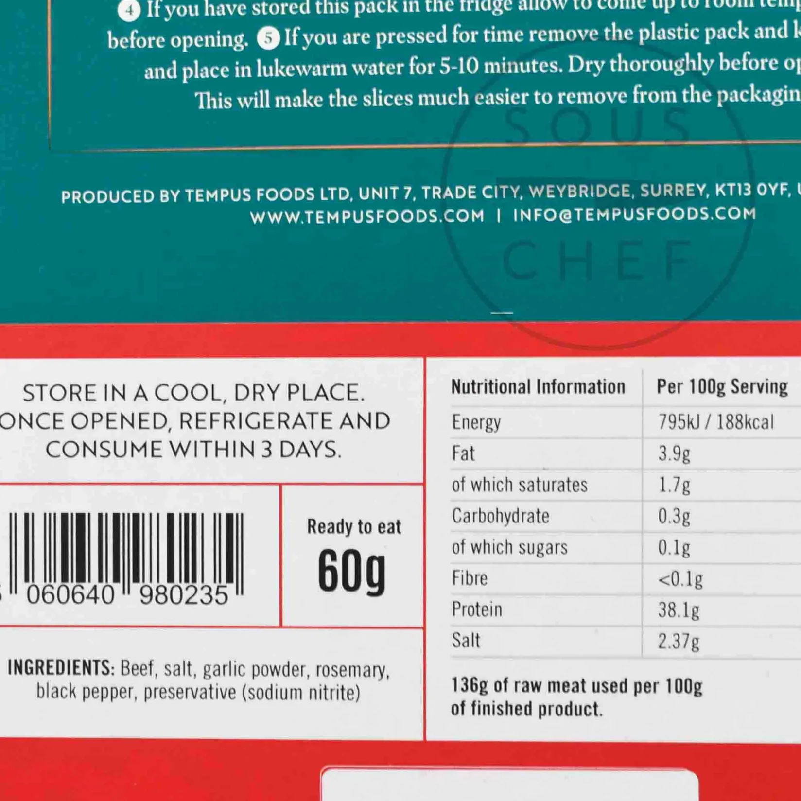 Tempus Ingredients Brands|Snacks^British Bresaola, 60g