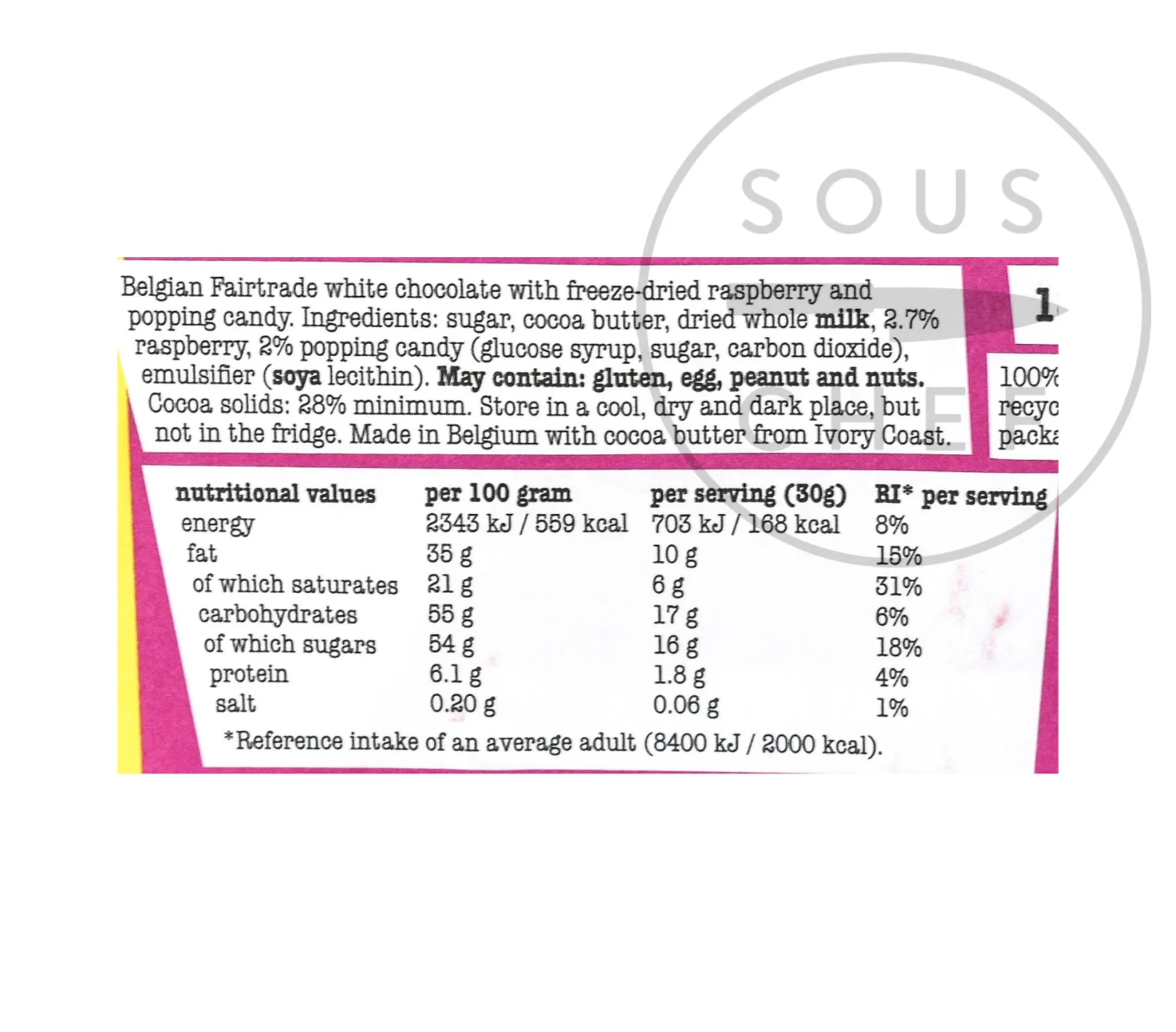 Tony's Chocolonely Ingredients Brands|Chocolate & Sweets^White Chocolate with Raspberry & Popping Candy, 180g