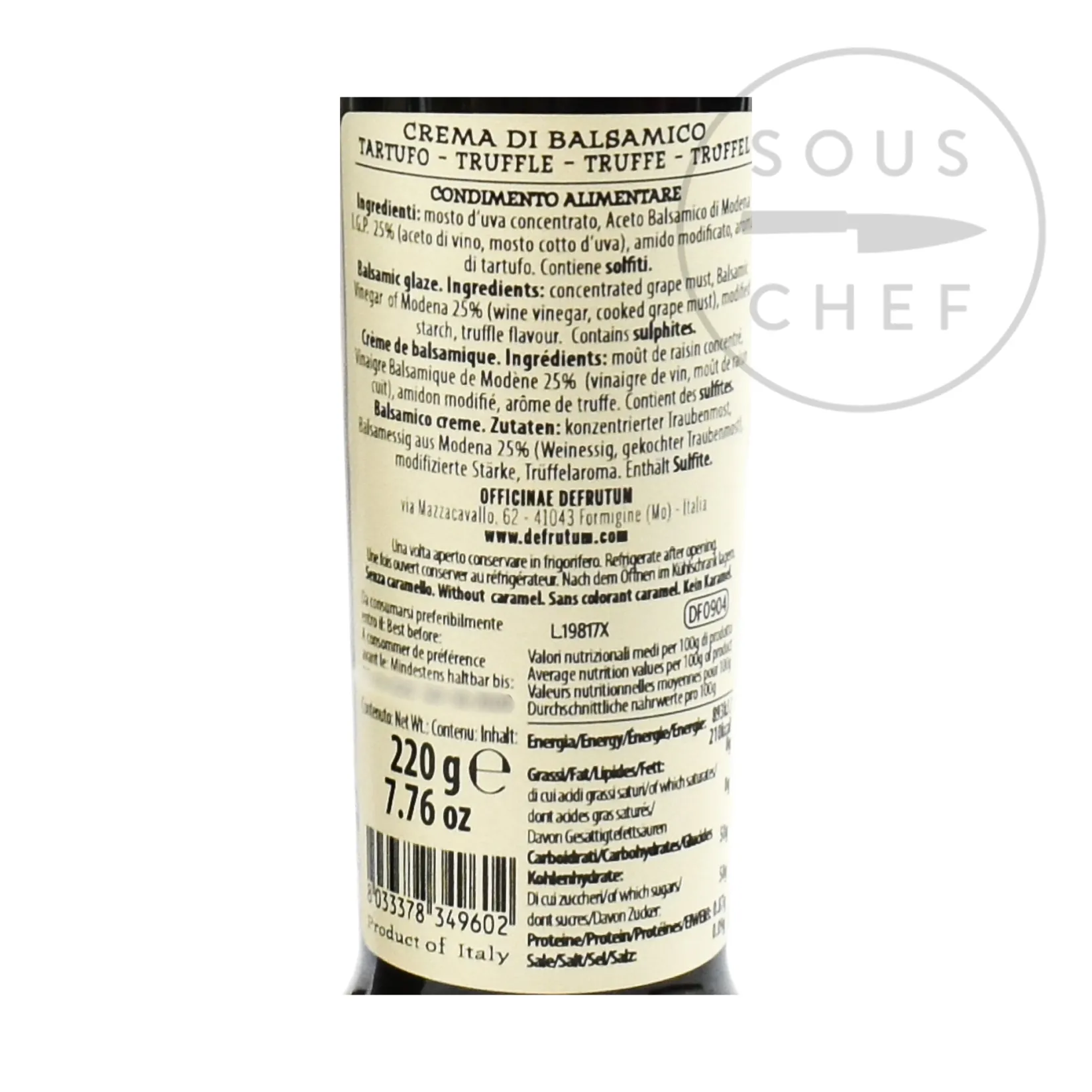 Defrutum Ingredients Brands|Italian Ingredients^Truffle Balsamic Glaze, 220g