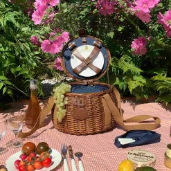 Les Jardin de la Comtesse Picnicware|Disposable Tableware^Tuileries Navy Picnic Basket, 2 Person