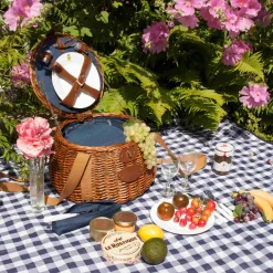 Les Jardin de la Comtesse Picnicware|Disposable Tableware^Tuileries Navy Picnic Basket, 2 Person