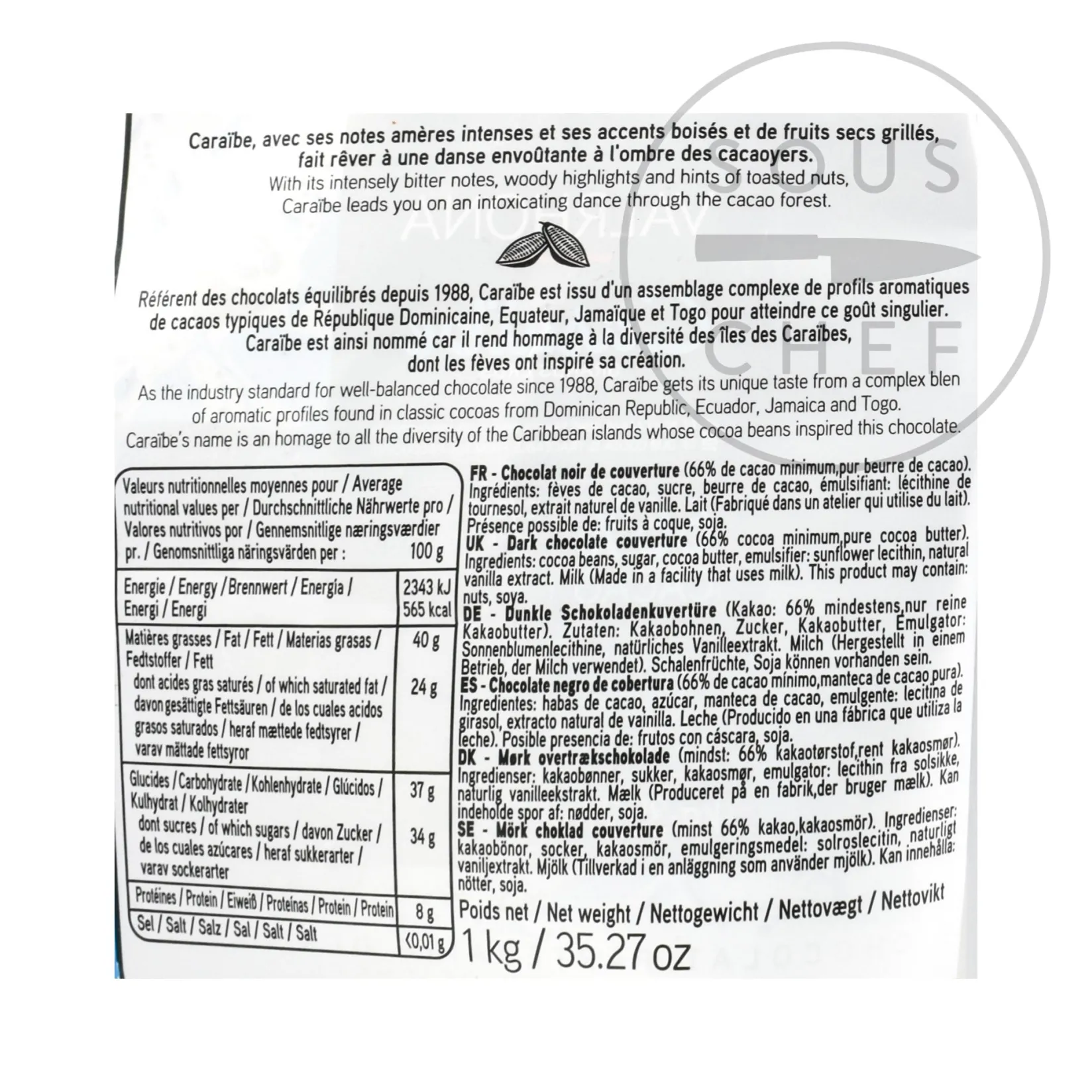 Valrhona French Ingredients|Chocolate & Sweets^Caraibe 66% Dark Chocolate Chips