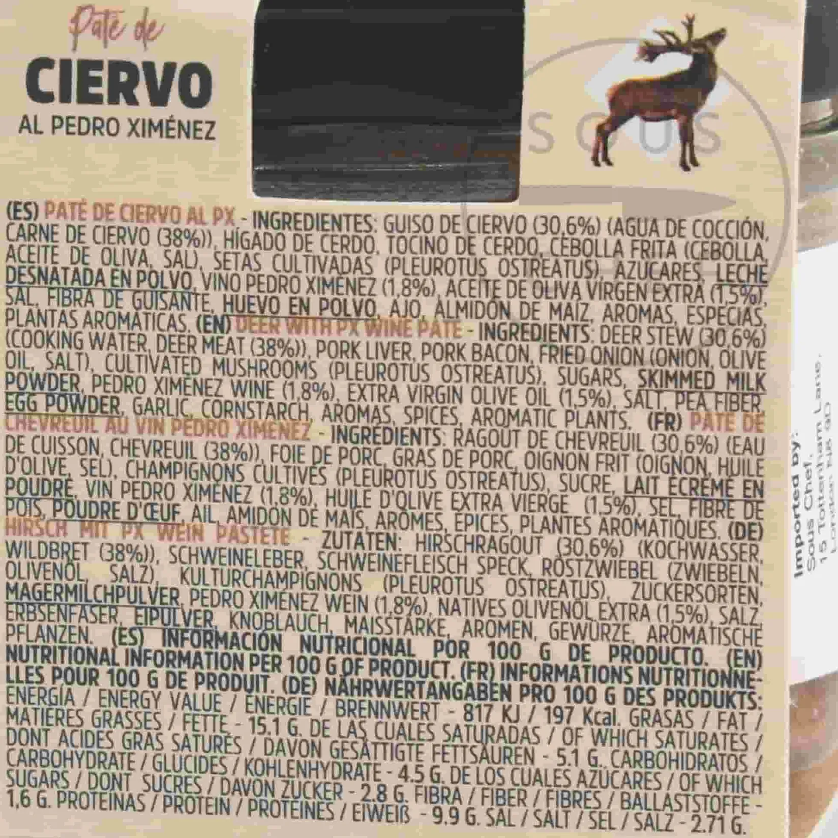 Pate Artesanal Ingredients Brands|Spanish Ingredients^Venison Pate with Pedro Ximenez Wine, 110g