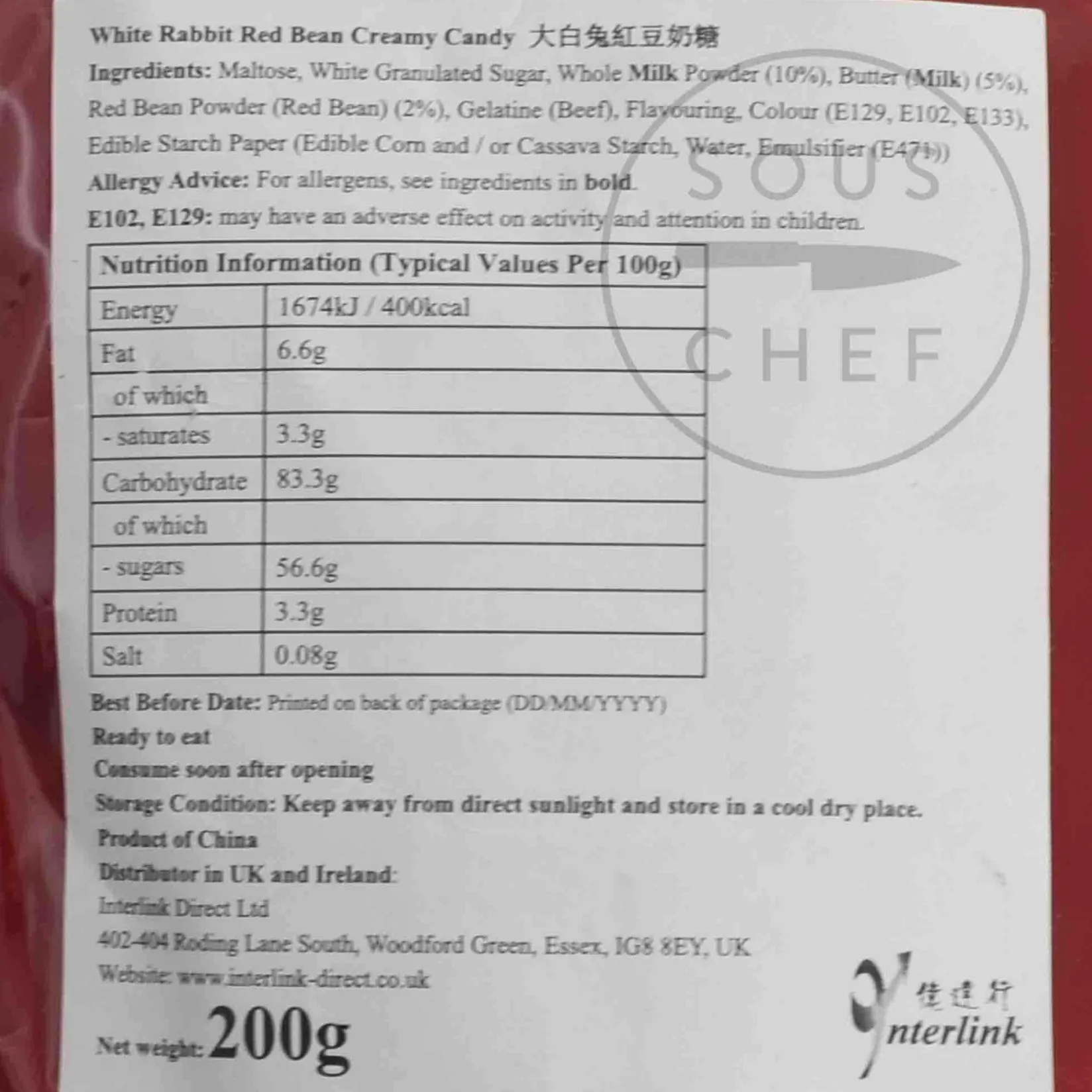 White Rabbit Ingredients Brands|Chinese Ingredients^Red Bean Creamy Candy, 200g